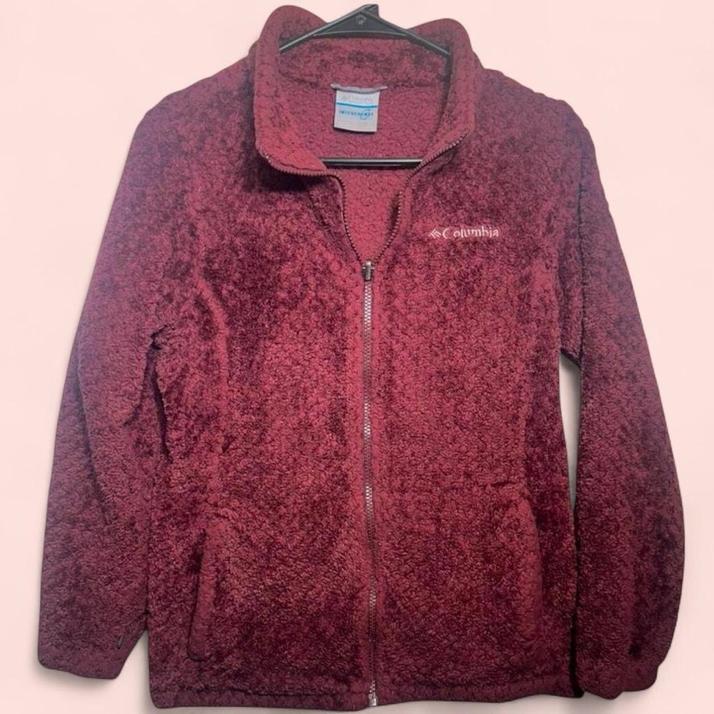 Youth Columbia Full Zip Fleece Jacket Burgundy Size Large 14-16